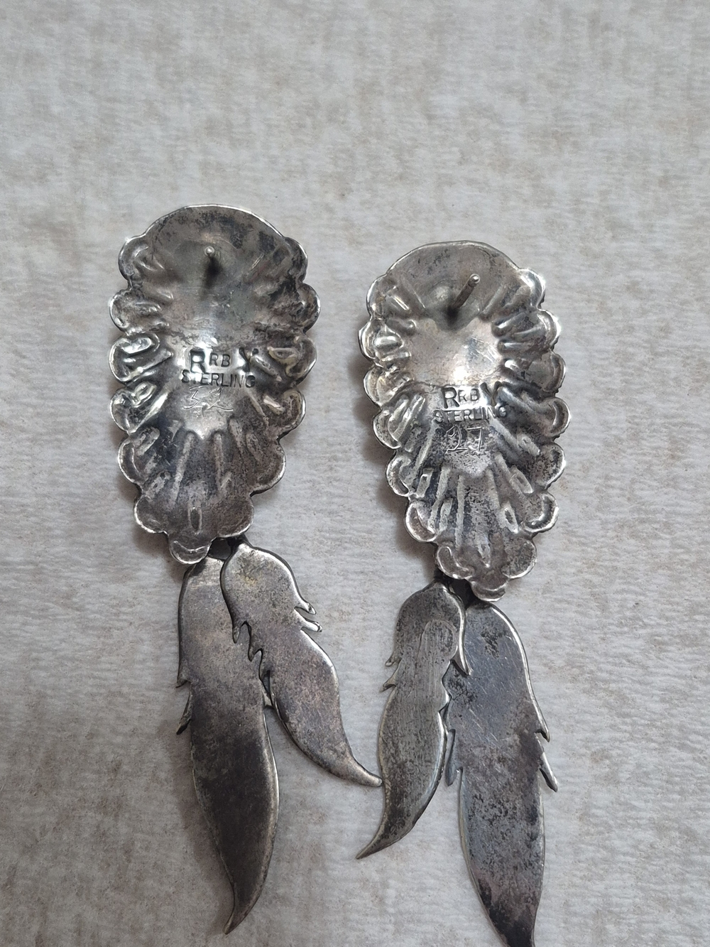 Vintage Running Bear RB Sterling Silver Turquoise Spiny Oyster Navajo Earrings - Picture 5 of 5